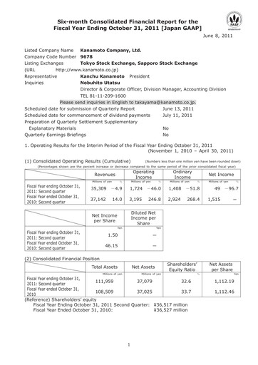 Vorschaubild Kanamoto Quartalsbericht 2011-q2