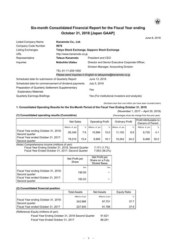 Vorschaubild Kanamoto Quartalsbericht 2018-q2