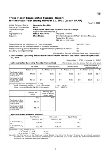 Vorschaubild Kanamoto Quartalsbericht 2021-q1