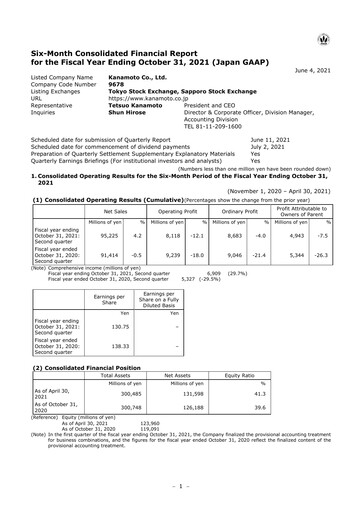 Vorschaubild Kanamoto Quartalsbericht 2021-q2
