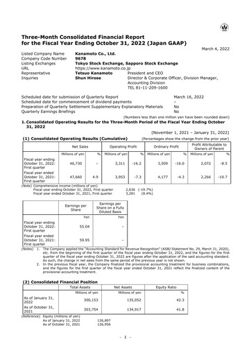 Vorschaubild Kanamoto Quartalsbericht 2022-q1
