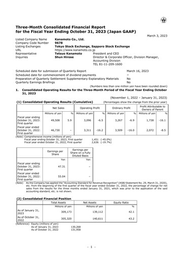 Vorschaubild Kanamoto Quartalsbericht 2023-q1