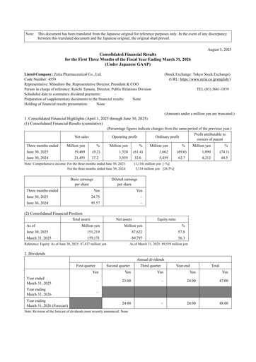 Thumbnail Zeria Pharmaceutical Quarterly Report 2026-q1