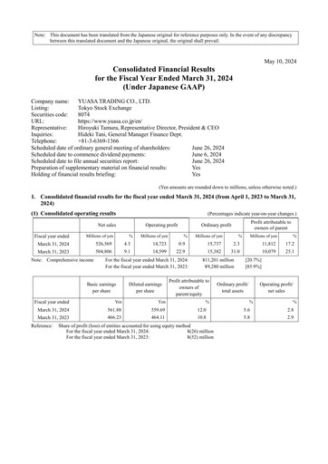 Thumbnail Yuasa Trading Financial Statement fy2023