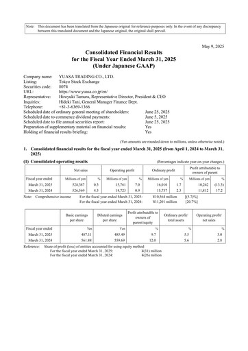 Thumbnail Yuasa Trading Financial Statement fy2025