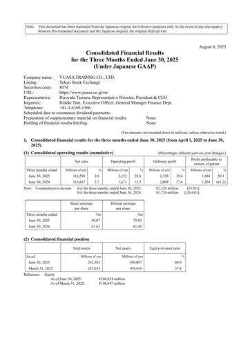 Thumbnail Yuasa Trading Quarterly Report 2026-q1