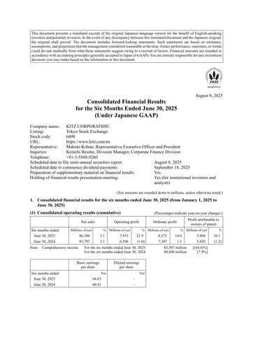 Miniature KITZ Corporation Rapport semestriel 2025-h1