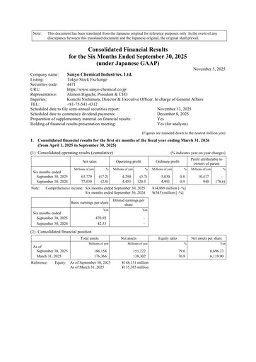 Thumbnail Sanyo Chemical Industries Half-year Report 2026-h1