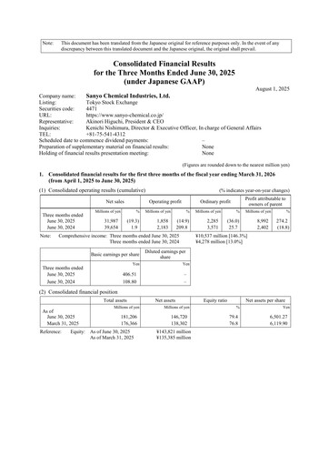 Vorschaubild Sanyo Chemical Industries Quartalsbericht 2026-q1
