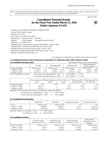 Thumbnail Morita Holdings Corporation Financial Statement 2025-2026