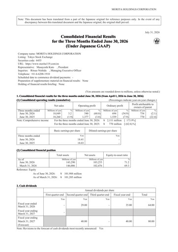 Thumbnail Morita Holdings Corporation Quarterly Report 2026-q1