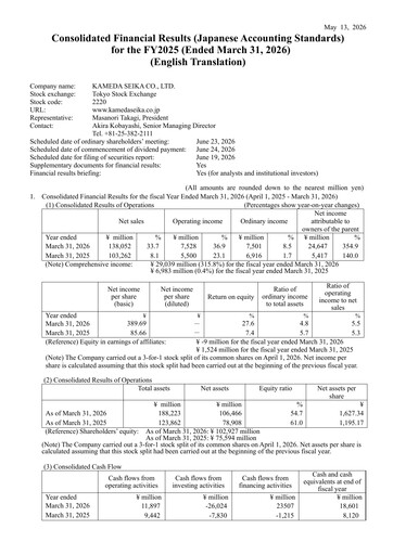 Thumbnail Kameda Seika Financial Statement fy2025