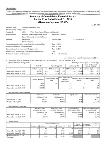 Thumbnail Shibaura Machine Financial Statement fy2019