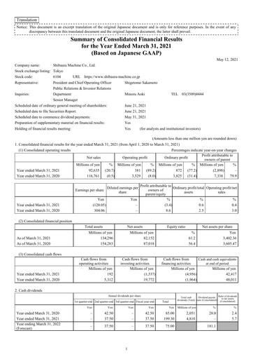 Thumbnail Shibaura Machine Financial Statement fy2020
