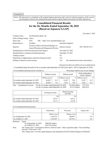 Thumbnail The Musashino Bank Half-year Report 2026-h1