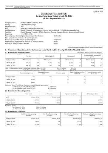 Thumbnail ITOCHU-SHOKUHIN Financial Statement fy2026