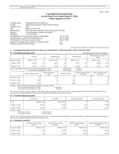 Thumbnail Tohokushinsha Film Financial Statement fy2026