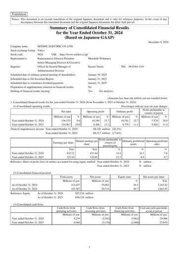 Thumbnail Senshu Electric Financial Report 2024
