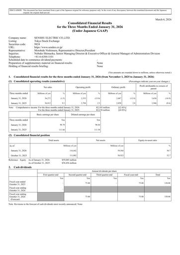 Thumbnail Senshu Electric Quarterly Report 2026-q1
