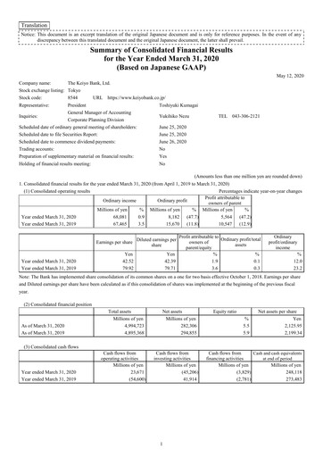 Thumbnail The Keiyo Bank Financial Statement fy2020
