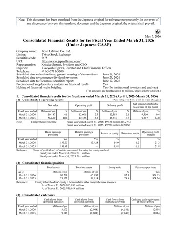 Thumbnail Japan Lifeline Financial Statement fy2026