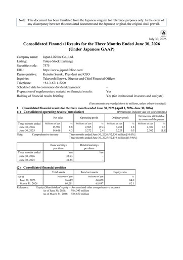 Thumbnail Japan Lifeline Quarterly Report 2027-q1