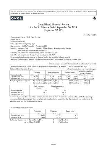Thumbnail Japan Pulp and Paper Company Half-year Report 2024-h1