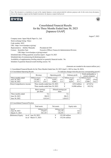 Thumbnail Japan Pulp and Paper Company Quarterly Report 2023-q1