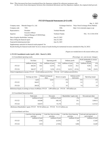 Miniature MATSUDA SANGYO Bilan financier fy2025