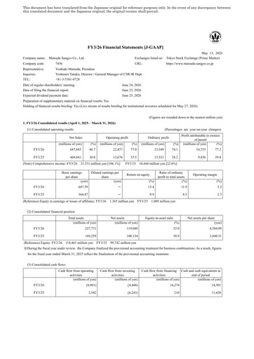 Thumbnail MATSUDA SANGYO Financial Statement fy2026