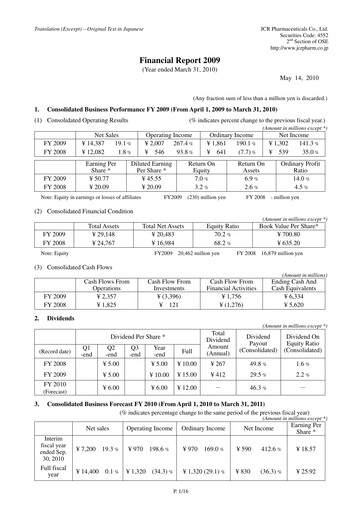 Thumbnail JCR Pharmaceuticals Financial Report 2009
