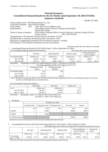 Thumbnail JCR Pharmaceuticals Half-year Report 2024-h1