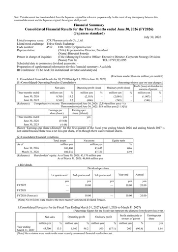 Thumbnail JCR Pharmaceuticals Quarterly Report 2026-q1