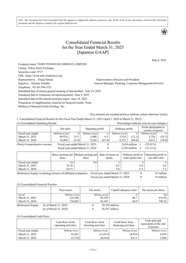 Thumbnail Toho Titanium Financial Statement fy2025