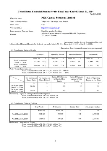 Thumbnail NEC Capital Solutions Financial Statement fy2014