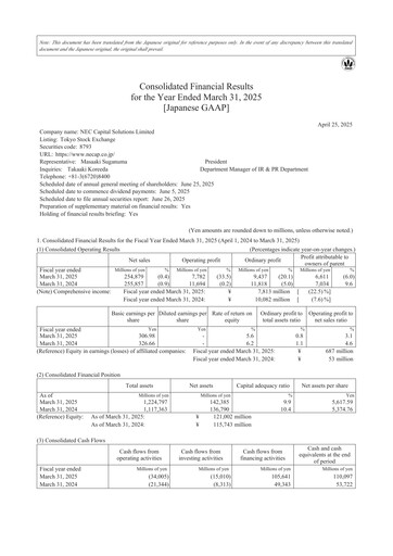 Thumbnail NEC Capital Solutions Financial Statement fy2025