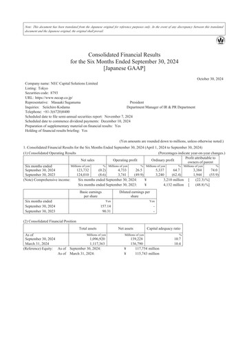 Thumbnail NEC Capital Solutions Half-year Report 2025-h1