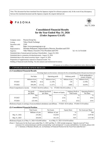 Miniature Pasona Group Rapport financier 2026