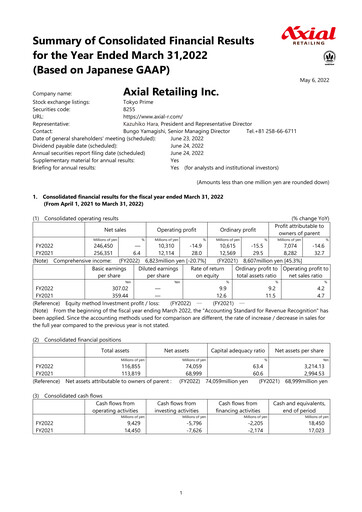 Thumbnail Axial Retailing Financial Statement fy2022