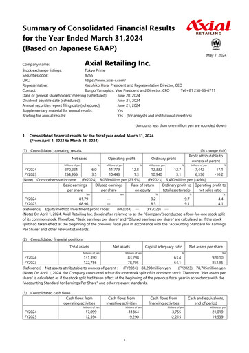 Thumbnail Axial Retailing Financial Statement fy2024
