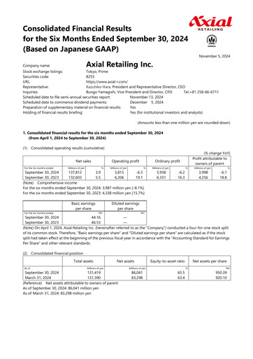Thumbnail Axial Retailing Half-year Report fy2025-h1