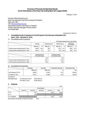 Miniature Hibiya Engineering Rapport trimestriel 2011-q3