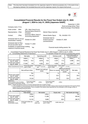 Thumbnail I'LL inc. Financial Statement fy2025