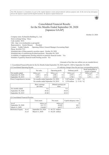 Thumbnail Keihanshin Building Half-year Report 2020-h1