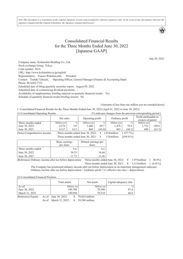Thumbnail Keihanshin Building Quarterly Report 2022-q1