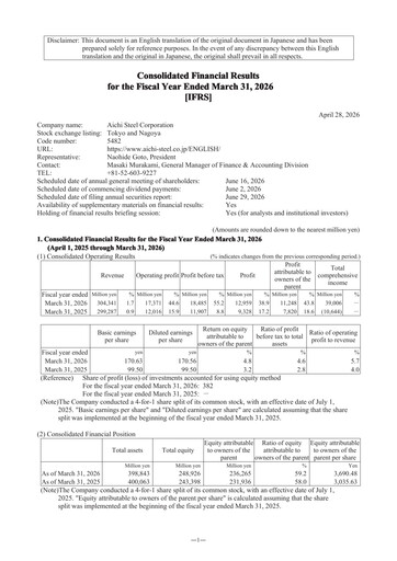 Thumbnail Aichi Steel Financial Statement fy2026