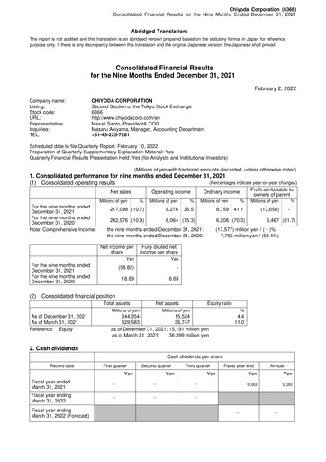 Thumbnail Chiyoda Corporation Quarterly Report 2021-q3