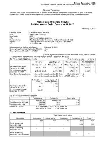 Thumbnail Chiyoda Corporation Quarterly Report 2022-q3