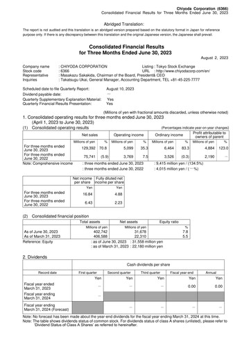 Thumbnail Chiyoda Corporation Quarterly Report 2023-q1
