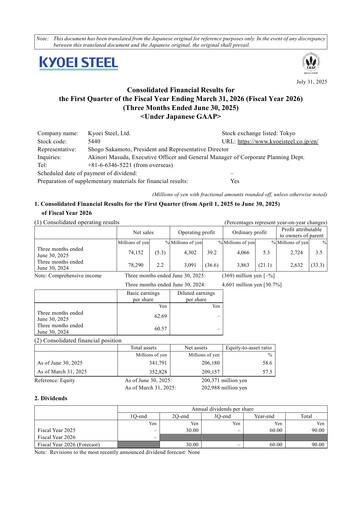 Thumbnail Kyoei Steel Quarterly Report 2026-q1